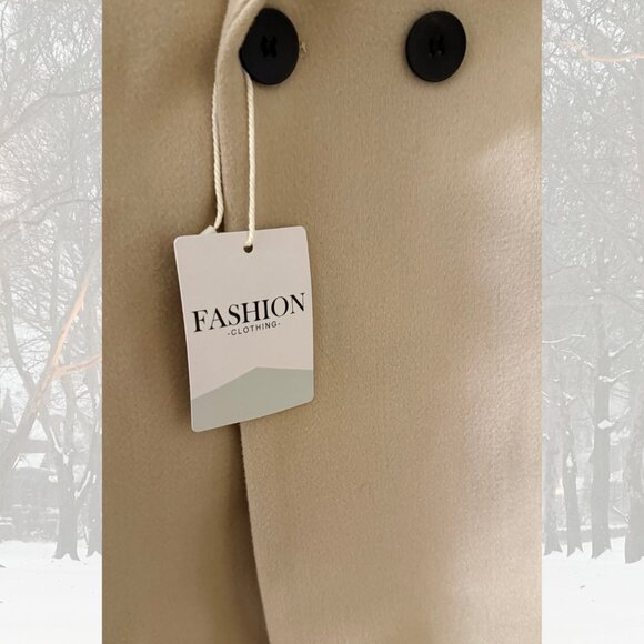 NEW Beige Wool Blend Pea Trench Coat - Picture 7 of 9